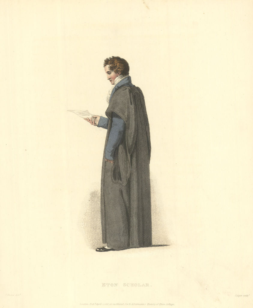 Eton College Scholar. Ackermann's schools 1816 old antique print picture